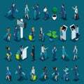 Isometric large set with passengers for illustrations, an international airport, business ladies and businessmen on business trip