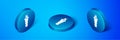Isometric Larva insect icon isolated on blue background. Blue circle button. Vector