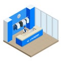 Isometric Laundry reception concept. Laundry service with dry cleaning and washing