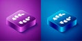 Isometric Laurel wreath icon isolated on blue and purple background. Triumph symbol. Square button. Vector