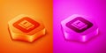 Isometric Law book icon isolated on orange and pink background. Legal judge book. Judgment concept. Hexagon button