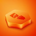 Isometric Leader of a team of executives icon isolated on orange background. Orange hexagon button. Vector