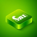 Isometric Leprechaun boot icon isolated on green background. Happy Saint Patricks day. National Irish holiday. Green