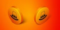 Isometric Leprechaun hat icon isolated on orange background. Happy Saint Patricks day. National Irish holiday. Orange