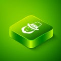 Isometric Leprechaun icon isolated on green background. Happy Saint Patricks day. National Irish holiday. Green square