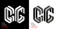 Isometric letter G in two perspectives. From stripes, lines. Template for creating logos, emblems, monograms. Black and