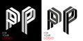 Isometric letter P in two perspectives. From stripes, lines. Template for creating logos, emblems, monograms. Black and