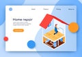 Isometric Lettering Home Repair Landing Page. Royalty Free Stock Photo