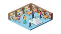 Isometric Library with Books People, Education Knowledge, vector design Generative AI Royalty Free Stock Photo