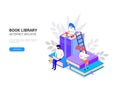 Isometric library. Online education banner 3d