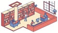 Isometric library interior with readers and tech, modern learning hub. vector design Generative AI Royalty Free Stock Photo