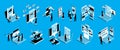 Isometric Light Blue Social Media Icon Set