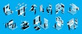 Isometric Light Blue Social Media Icon Set Royalty Free Stock Photo