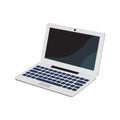 Isometric light grey laptop flat vector illustration isolated on white. Wireless computer with blank screen, software, programming Royalty Free Stock Photo