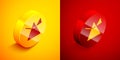 Isometric Light rays in prism icon isolated on orange and red background. Ray rainbow spectrum dispersion optical effect Royalty Free Stock Photo