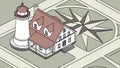 Isometric Lighthouse & House with Map, Coastal Property, vector design Generative AI Royalty Free Stock Photo