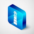 Isometric Lighthouse icon isolated on grey background. Blue square button. Vector