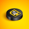 Isometric line AI file document. Download ai button icon isolated on yellow background. AI file symbol. Black circle Royalty Free Stock Photo
