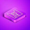 Isometric line Algar waterfall icon isolated on purple background. Region Alicante. Spain. Purple square button. Vector