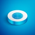 Isometric line Alloy wheel for a car icon isolated on blue background. White circle button. Vector Royalty Free Stock Photo