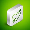 Isometric line Amour symbol with heart and arrow icon isolated on green background. Love sign. Valentines symbol. Silver