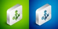 Isometric line Anchor icon isolated on green and blue background. Silver square button. Vector