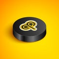 Isometric line Aries zodiac sign icon isolated on yellow background. Astrological horoscope collection. Black circle Royalty Free Stock Photo