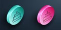 Isometric line Ark of noah icon isolated on black background. Wood big high cargo. Turquoise and pink circle button