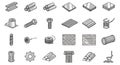 Isometric Line Art Collection of Metallic Objects Including IBeam, Pipes, Metal Sheets, and Other Engineering Components Royalty Free Stock Photo