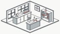 Isometric Line Art of a Compact Kitchen Interior with Appliances, vector design Generative AI Royalty Free Stock Photo