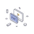 Isometric line art icon representing web development with PHP programming language Royalty Free Stock Photo