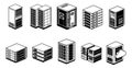 Isometric line art server icons set featuring various data center equipment for IT infrastructure and cloud computing Royalty Free Stock Photo
