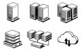 Isometric line art technology icons set featuring server racks, data storage, network devices and cloud computing for Royalty Free Stock Photo