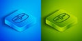 Isometric line Ashtray icon isolated on blue and green background. Square button. Vector