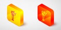 Isometric line Aspergillum icon isolated on grey background. Yellow and orange square button. Vector