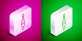 Isometric line Audio jack icon isolated on pink and green background. Audio cable for connection sound equipment. Plug Royalty Free Stock Photo
