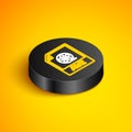 Isometric line AVI file document. Download avi button icon isolated on yellow background. AVI file symbol. Black circle Royalty Free Stock Photo