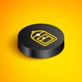Isometric line Backpack icon isolated on yellow background. Black circle button. Vector