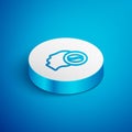 Isometric line Barista icon isolated on blue background. White circle button. Vector