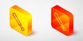 Isometric line Baseball bat icon isolated on grey background. Yellow and orange square button. Vector Royalty Free Stock Photo