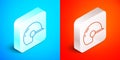 Isometric line Baseball helmet icon isolated on blue and red background. Silver square button. Vector Royalty Free Stock Photo