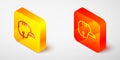 Isometric line Baseball helmet icon isolated on grey background. Yellow and orange square button. Vector Royalty Free Stock Photo