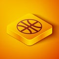Isometric line Basketball ball icon isolated on orange background. Sport symbol. Yellow square button. Vector Royalty Free Stock Photo