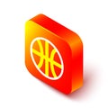 Isometric line Basketball ball icon isolated on white background. Sport symbol. Orange square button. Vector Royalty Free Stock Photo