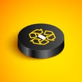 Isometric line Battery with recycle symbol line icon isolated on yellow background. Battery with recycling symbol -