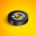 Isometric line Battery with recycle symbol line icon isolated on yellow background. Battery with recycling symbol -