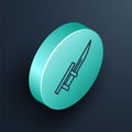 Isometric line Bayonet on rifle icon isolated on black background. Turquoise circle button. Vector
