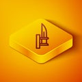 Isometric line Bayonet on rifle icon isolated on orange background. Yellow square button. Vector