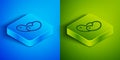 Isometric line Beans icon isolated on blue and green background. Square button. Vector