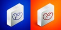 Isometric line Beans icon isolated on blue and orange background. Silver square button. Vector